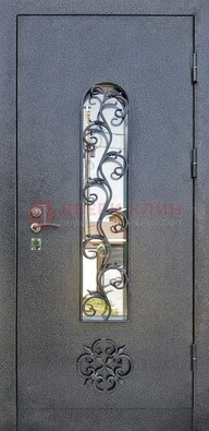 Темная стальная дверь Порошок со стеклом и ковкой ДСК-217